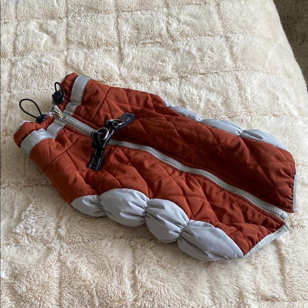 🌼 Orange and Gray Quilted Dog Jacket with built in harness